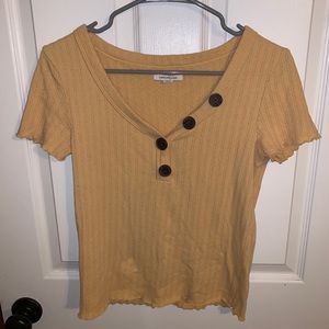 Yellow American Eagle Baby Doll Tee with Buttons